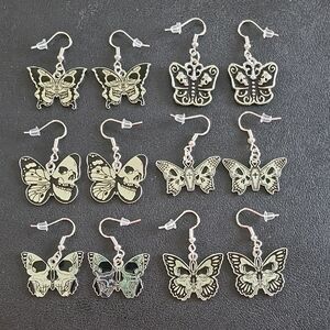 Handcrafted Silver Butterfly Skull Earrings - Choose one pair by number in photo